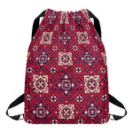 Red Boho Flower Pattern Print Drawstring Backpack