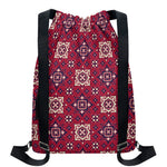 Red Boho Flower Pattern Print Drawstring Backpack