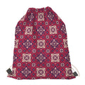 Red Boho Flower Pattern Print Drawstring Bag