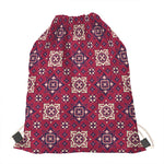 Red Boho Flower Pattern Print Drawstring Bag