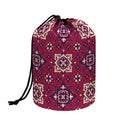 Red Boho Flower Pattern Print Drawstring Makeup Bag
