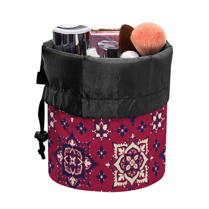 Red Boho Flower Pattern Print Drawstring Makeup Bag