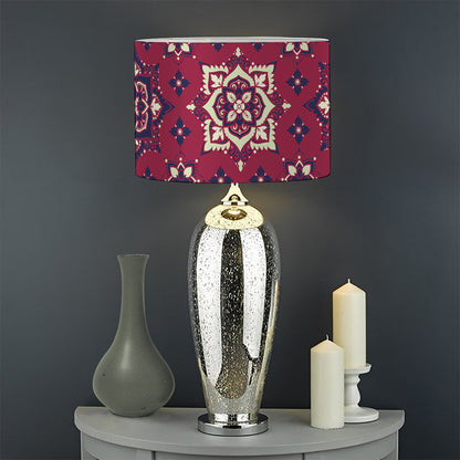 Red Boho Flower Pattern Print Drum Lamp Shade