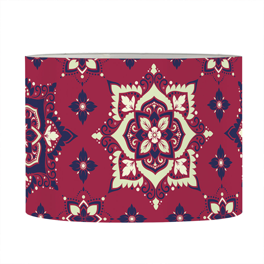 Red Boho Flower Pattern Print Drum Lamp Shade