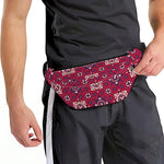 Red Boho Flower Pattern Print Fanny Pack