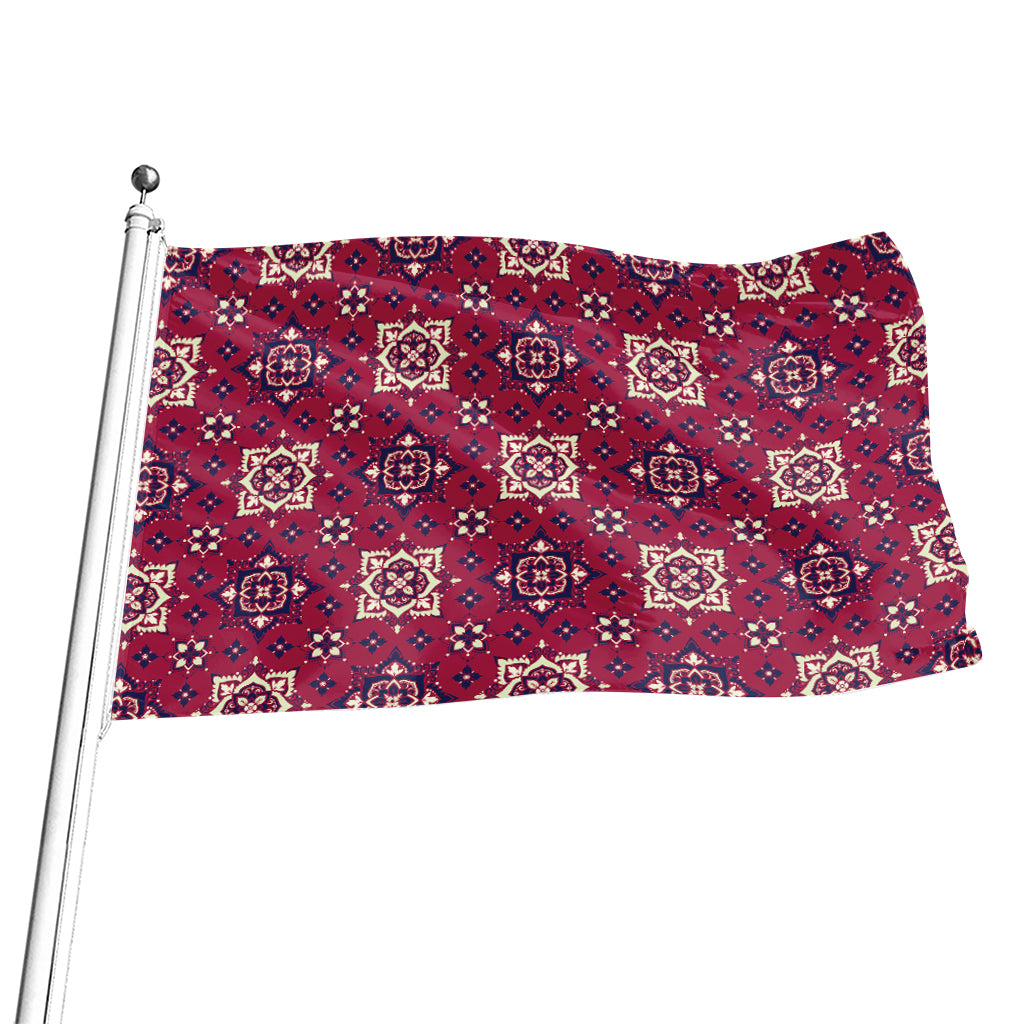 Red Boho Flower Pattern Print Flag