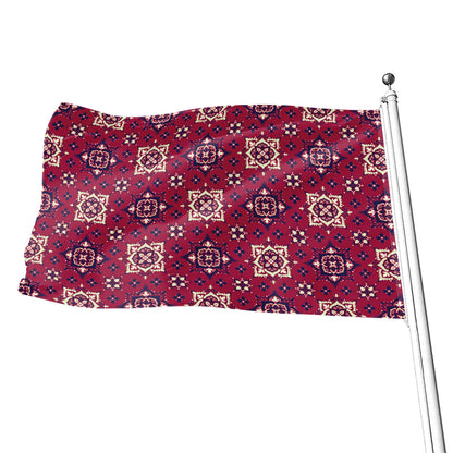 Red Boho Flower Pattern Print Flag