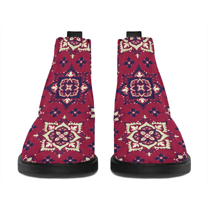 Red Boho Flower Pattern Print Flat Ankle Boots