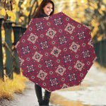 Red Boho Flower Pattern Print Foldable Umbrella