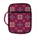 Red Boho Flower Pattern Print Front Pocket Bible Bag