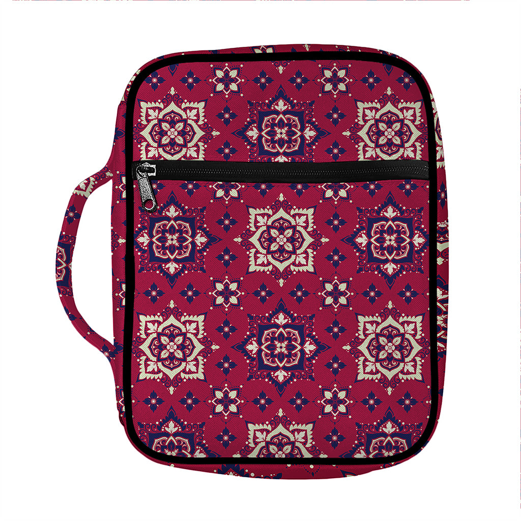 Red Boho Flower Pattern Print Front Pocket Bible Bag