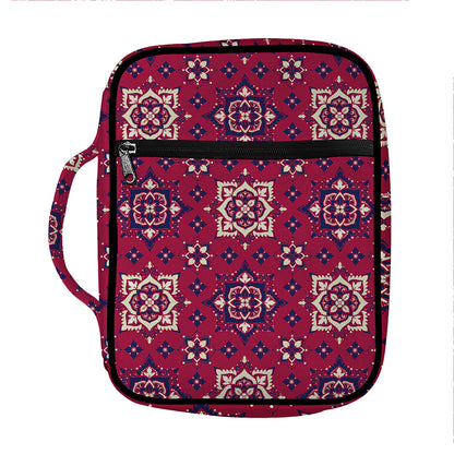 Red Boho Flower Pattern Print Front Pocket Bible Bag