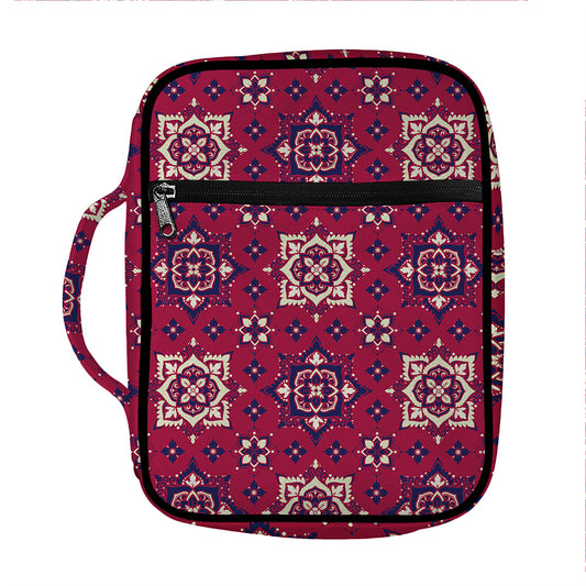 Red Boho Flower Pattern Print Front Pocket Bible Bag