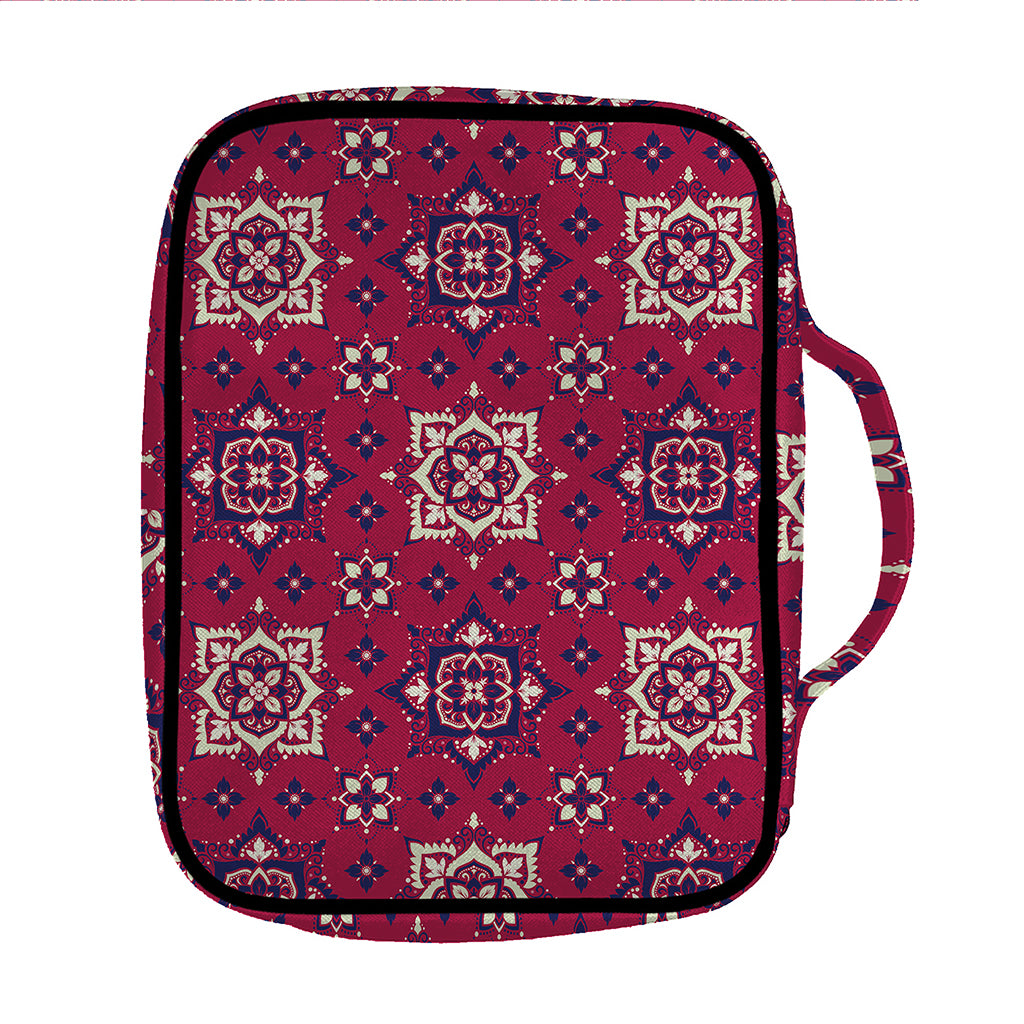 Red Boho Flower Pattern Print Front Pocket Bible Bag