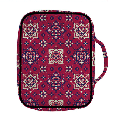 Red Boho Flower Pattern Print Front Pocket Bible Bag