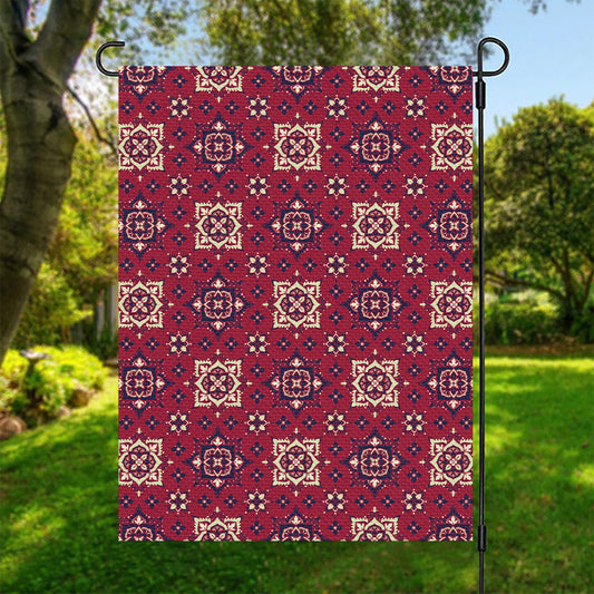 Red Boho Flower Pattern Print Garden Flag