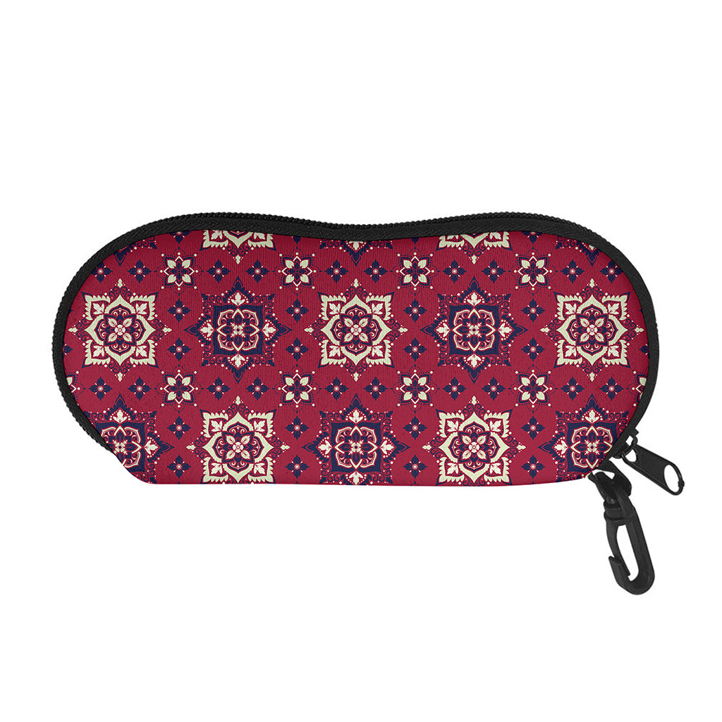 Red Boho Flower Pattern Print Glasses Case