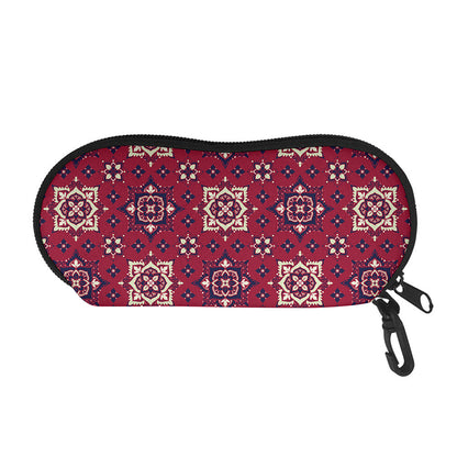 Red Boho Flower Pattern Print Glasses Case