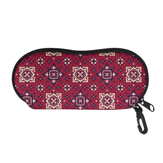 Red Boho Flower Pattern Print Glasses Case