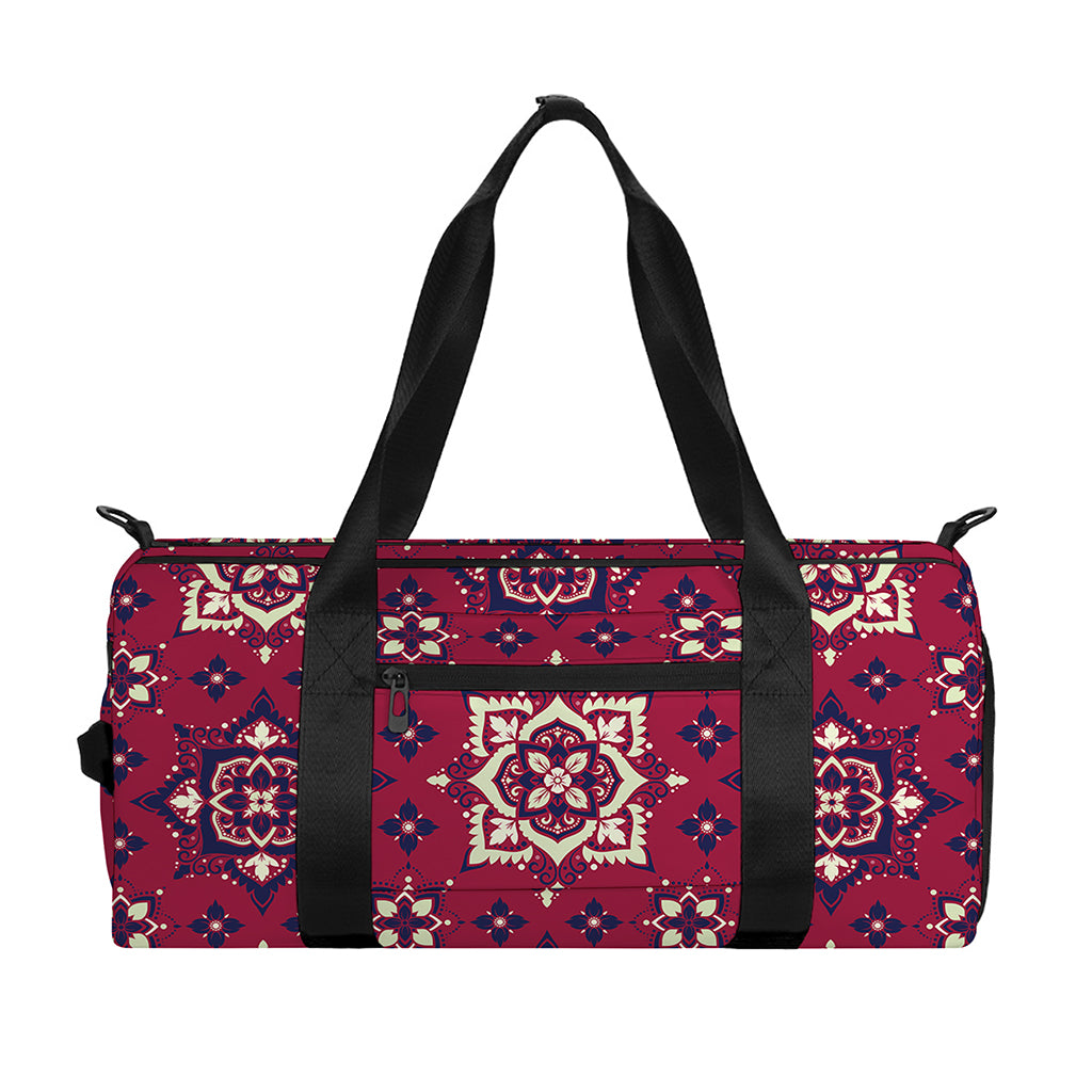 Red Boho Flower Pattern Print Gym Bag