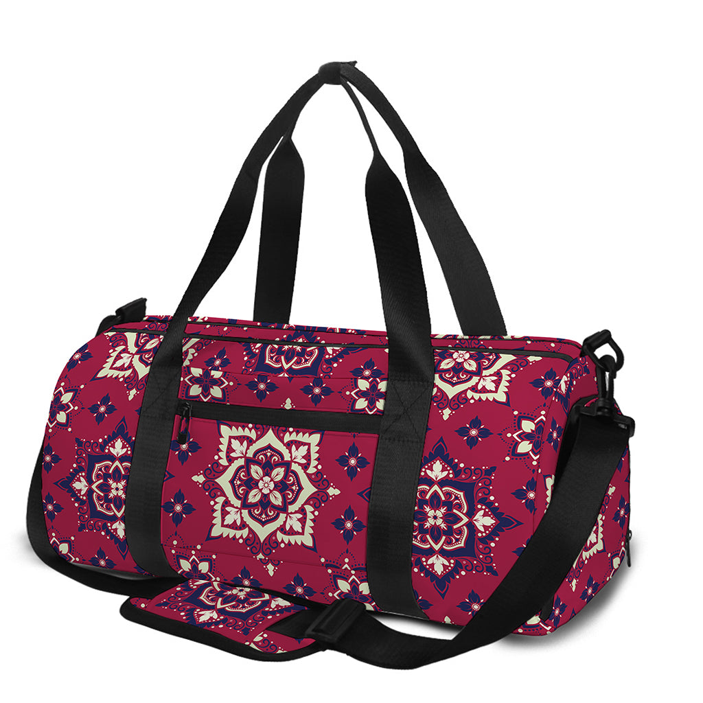 Red Boho Flower Pattern Print Gym Bag