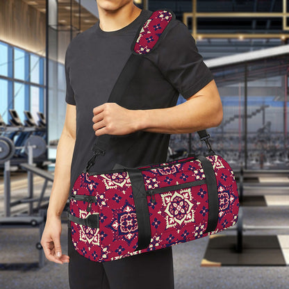 Red Boho Flower Pattern Print Gym Bag