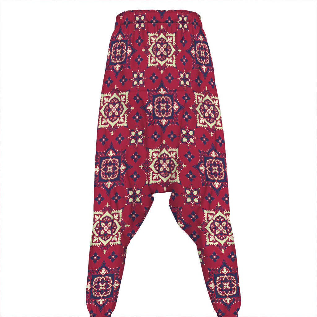 Red Boho Flower Pattern Print Hammer Pants
