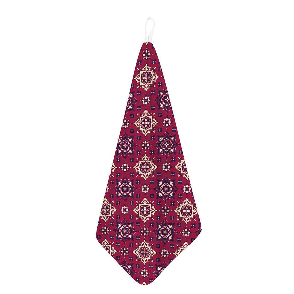 Red Boho Flower Pattern Print Hand Towel