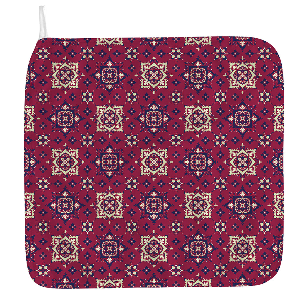 Red Boho Flower Pattern Print Hand Towel