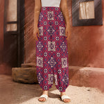 Red Boho Flower Pattern Print Harem Pants