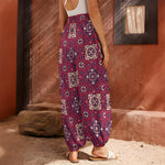 Red Boho Flower Pattern Print Harem Pants