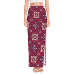 Red Boho Flower Pattern Print High Slit Maxi Skirt