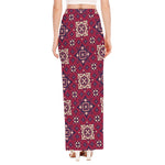 Red Boho Flower Pattern Print High Slit Maxi Skirt