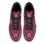 Red Boho Flower Pattern Print High Top Leather Sneakers