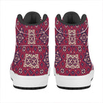 Red Boho Flower Pattern Print High Top Leather Sneakers