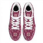 Red Boho Flower Pattern Print High Top Leather Sneakers