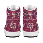 Red Boho Flower Pattern Print High Top Leather Sneakers