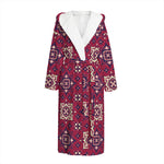 Red Boho Flower Pattern Print Hooded Bathrobe