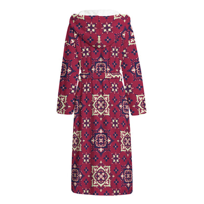 Red Boho Flower Pattern Print Hooded Bathrobe