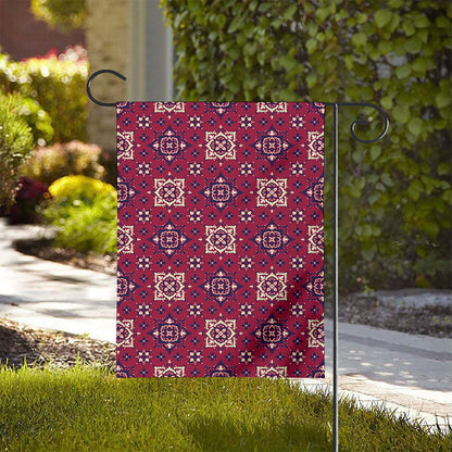 Red Boho Flower Pattern Print House Flag