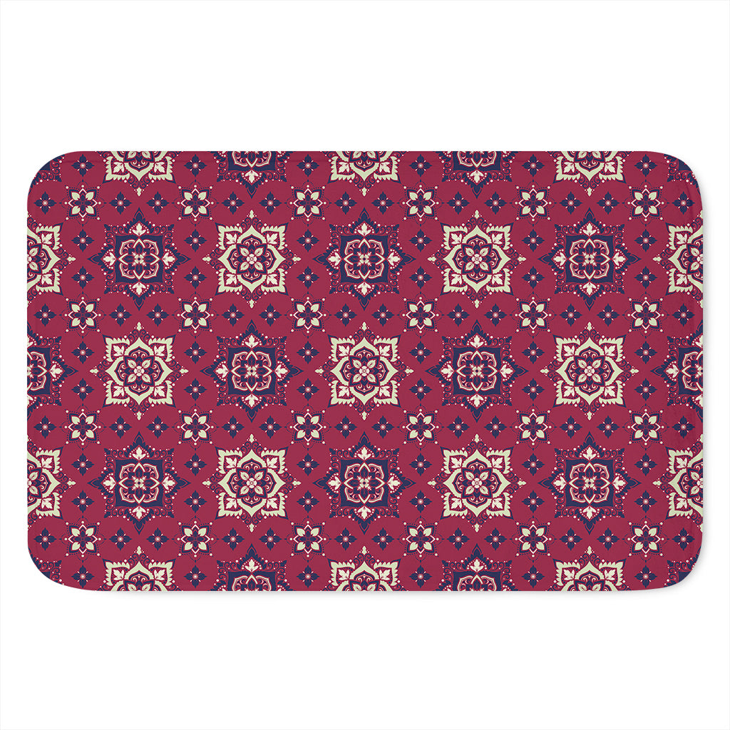 Red Boho Flower Pattern Print Indoor Door Mat