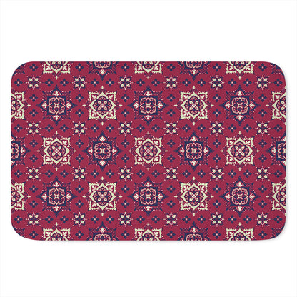 Red Boho Flower Pattern Print Indoor Door Mat