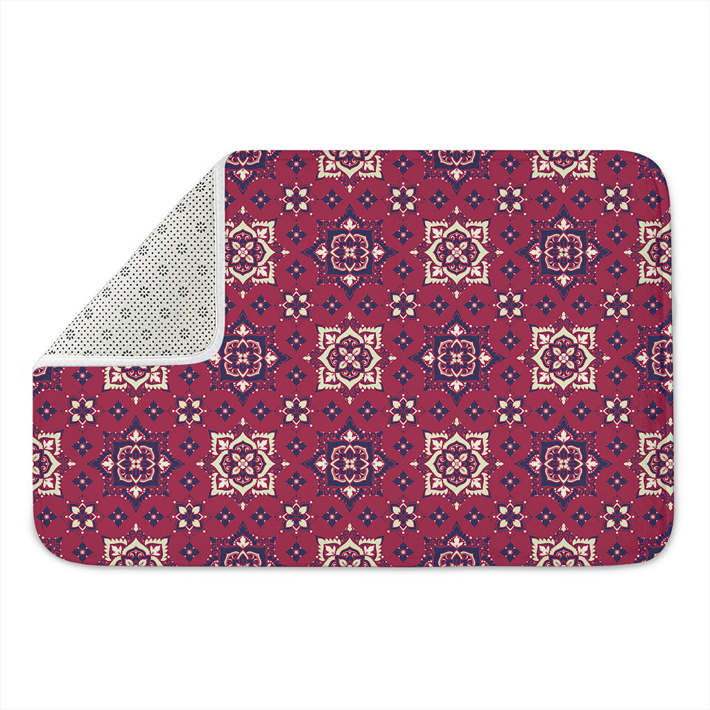 Red Boho Flower Pattern Print Indoor Door Mat