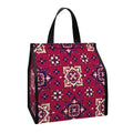 Red Boho Flower Pattern Print Insulated Lunch Tote
