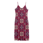 Red Boho Flower Pattern Print Jersey Midi Cami Dress