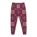 Red Boho Flower Pattern Print Jogger Pants
