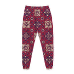 Red Boho Flower Pattern Print Jogger Pants