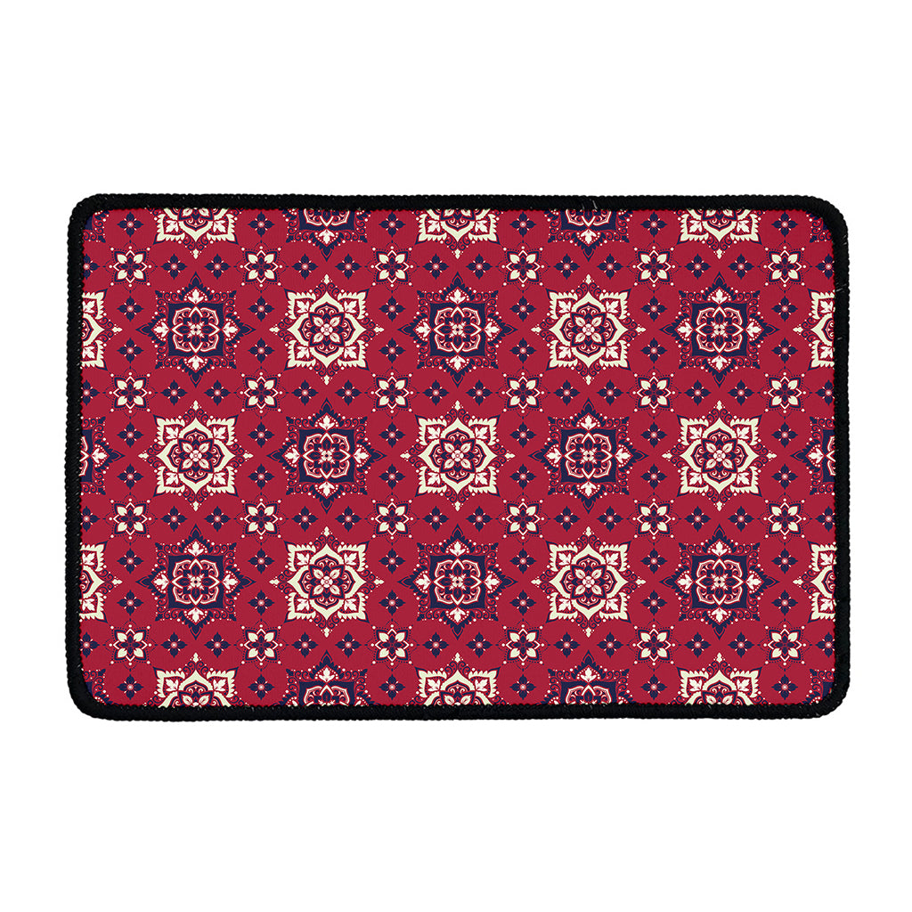 Red Boho Flower Pattern Print Kitchen Mat
