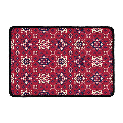 Red Boho Flower Pattern Print Kitchen Mat