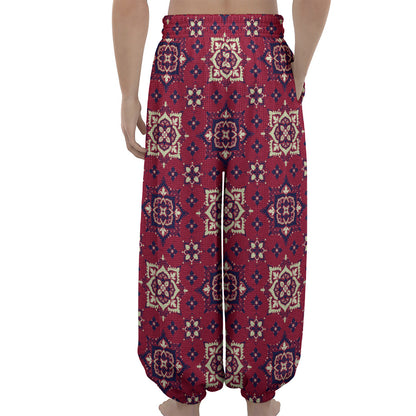 Red Boho Flower Pattern Print Lantern Pants